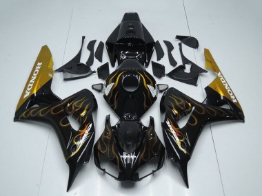 2006-2007 Honda CBR1000RR Motorcycle Fairing - Glossy Black Gold Flame UK Manufacturers