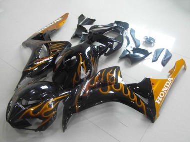 2006-2007 Honda CBR1000RR Motorcycle Fairings - Glossy Black Gold Flame UK Manufacturers