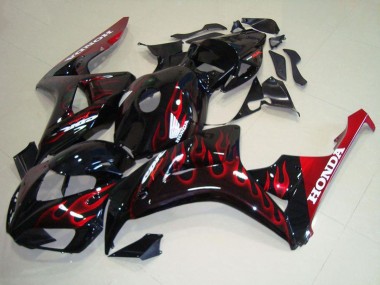 2006-2007 Honda CBR1000RR Motorcycle Fairing Kits - Glossy Black Red Flame UK Manufacturers