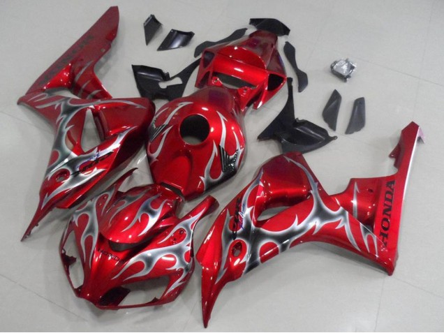 2006-2007 Honda CBR1000RR Motorcycle Fairings - Red Black Silver Flame UK Manufacturers