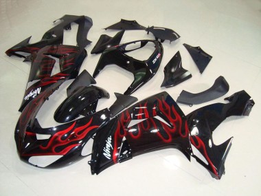 2006-2007 Kawasaki ZX10R Motorcycle Fairings - Glossy Black Red Flame UK Manufacturers