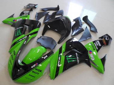 2006-2007 Kawasaki ZX10R Motorcycle Fairings - Green Glossy Black Monster Racing UK Manufacturers