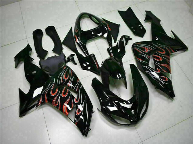 2006-2007 Kawasaki ZX10R Motorcycle Fairing Kits - Glossy Black Red Flame UK Manufacturers