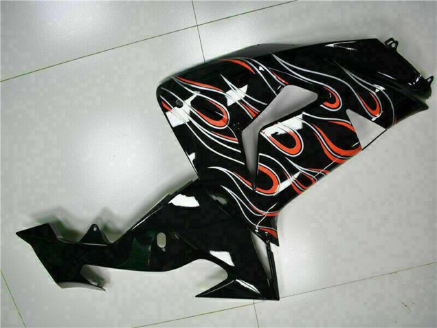 2006-2007 Kawasaki ZX10R Motorcycle Fairing Kits - Glossy Black Red Flame UK Manufacturers