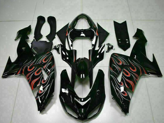 2006-2007 Kawasaki ZX10R Motorcycle Fairing Kits - Glossy Black Red Flame UK Manufacturers
