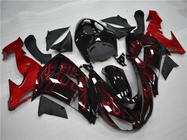 2006-2007 Kawasaki ZX10R Motorcycle Fairing - Glossy Black Red Flame UK Manufacturers
