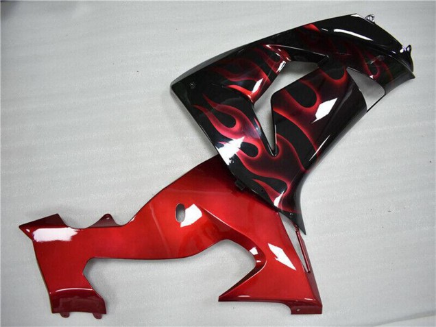 2006-2007 Kawasaki ZX10R Motorcycle Fairing - Glossy Black Red Flame UK Manufacturers