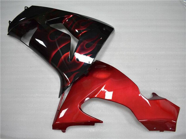 2006-2007 Kawasaki ZX10R Motorcycle Fairing - Glossy Black Red Flame UK Manufacturers