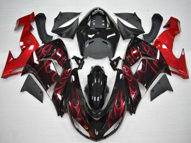 2006-2007 Kawasaki ZX10R Motorcycle Fairing - Glossy Black Red Flame UK Manufacturers