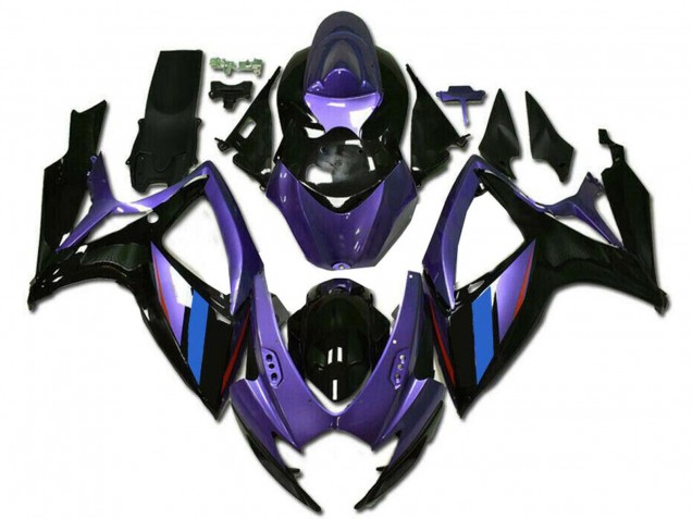 2006-2007 Suzuki GSXR 600/750 Motorcycle Fairings - Purple Blue Glossy Black Stripe UK Manufacturers