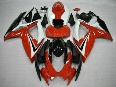 2006-2007 Suzuki GSXR 600/750 Motorcycle Fairings - White Red Glossy Black Stripe UK Manufacturers