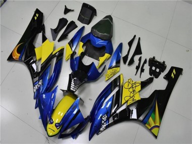 2006-2007 Yamaha YZF R6 Motorcycle Fairings - Blue Yellow Glossy Black Shark UK Manufacturers