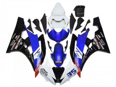 2006-2007 Yamaha YZF R6 Motorcycle Fairings - White Blue Glossy Black Yamalube Becker Carbon UK Manufacturers
