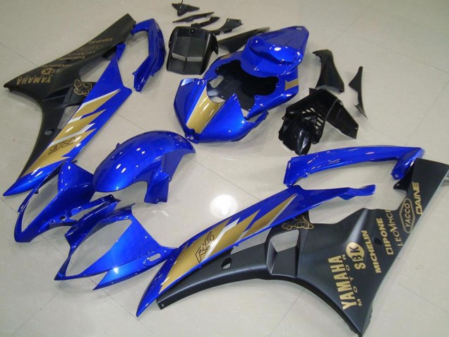 2006-2007 Yamaha YZF R6 Motorcycle Fairings - Blue Gold Matte Black UK Manufacturers