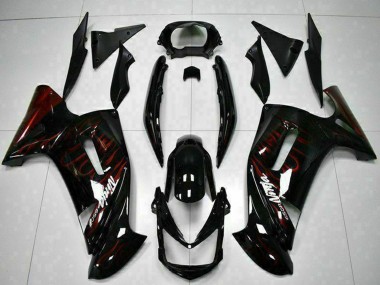 2006-2008 Kawasaki EX650 Motorcycle Fairings - Glossy Black Red Flame UK Manufacturers