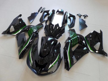 2006-2011 Kawasaki ZX14R ZZR1400 Motorcycle Fairings - Glossy Black Green Line UK Manufacturers