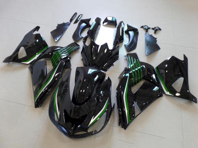 2006-2011 Kawasaki ZX14R ZZR1400 Motorcycle Fairings - Glossy Black Green Line UK Manufacturers