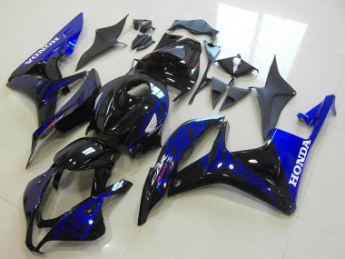 2007-2008 Honda CBR600RR Motorcycle Fairings - Glossy Black Blue Flame UK Manufacturers