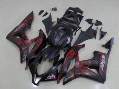 2007-2008 Honda CBR600RR Motorcycle Fairings - Matte Black Red Skull UK Manufacturers