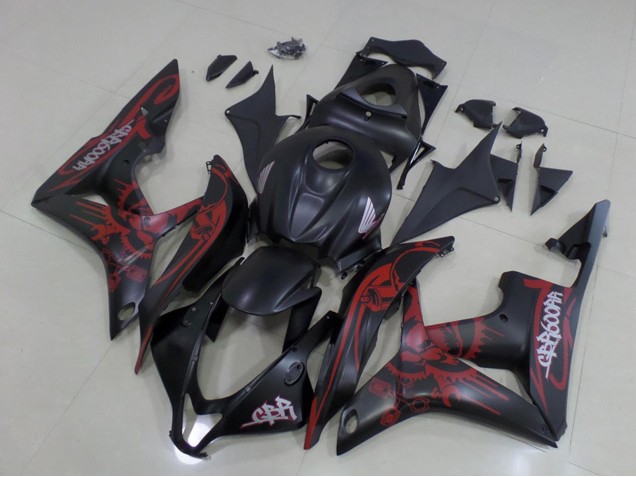 2007-2008 Honda CBR600RR Motorcycle Fairings - Matte Black Red Skull UK Manufacturers