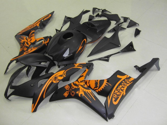 2007-2008 Honda CBR600RR Motorcycle Fairings - Matte Black Orange Skull UK Manufacturers