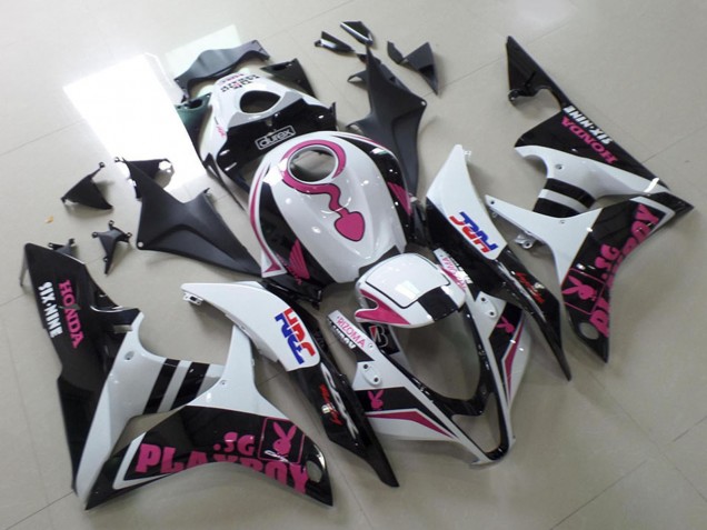 2007-2008 Honda CBR600RR Motorcycle Fairings - White Pink Matte Black HRC Playboy with Durex UK Manufacturers