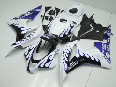 2007-2008 Honda CBR600RR Motorcycle Fairings - White Blue Glossy Black Flame UK Manufacturers