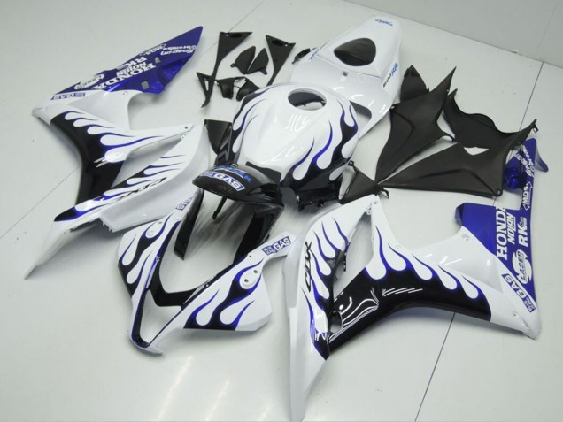 2007-2008 Honda CBR600RR Motorcycle Fairings - White Blue Glossy Black Flame UK Manufacturers