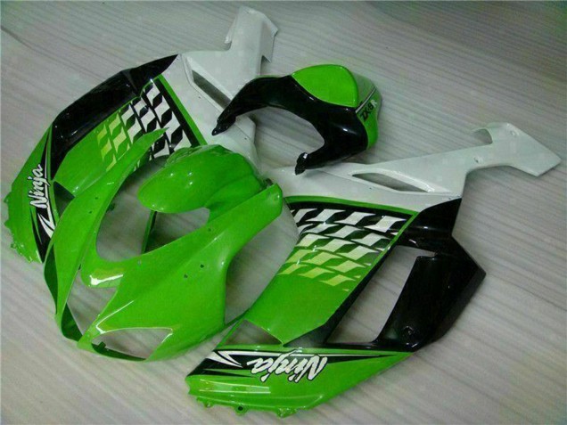 2007-2008 Kawasaki ZX6R Motorcycle Fairings - Green White Ninja UK Manufacturers