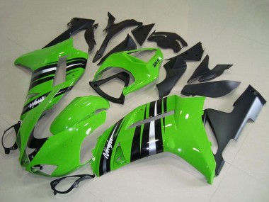 2007-2008 Kawasaki ZX6R Motorcycle Fairings - Green and Silver Stripe UK Manufacturers