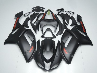 2007-2008 Kawasaki ZX6R Motorcycle Fairings - Matte Black with Red Sticker UK Manufacturers