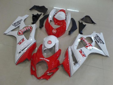 2007-2008 Suzuki GSXR 1000 Motorcycle Fairing - White Red Lucky Strike UK Manufacturers