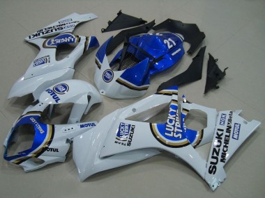 2007-2008 Suzuki GSXR 1000 Motorcycle Fairings - White Blue Lucky Strike UK Manufacturers