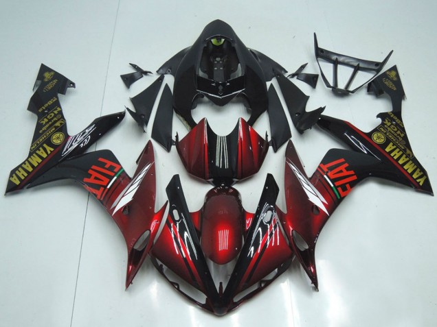 2007-2008 Yamaha YZF R1 Motorcycle Fairings - Maroon Red Black Fiat UK Manufacturers