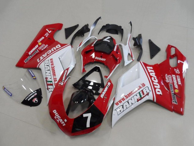2007-2014 Ducati 848 1098 1198 Motorcycle Fairings - White Red Glossy Black Banner 7 UK Manufacturers