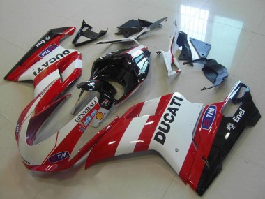 2007-2014 Ducati 848 1098 1198 Motorcycle Fairings - White Red Black Generali Tim UK Manufacturers
