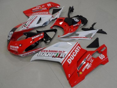 2007-2014 Ducati 848 1098 1198 Motorcycle Fairings - White Red Glossy Black Banner 69 UK Manufacturers