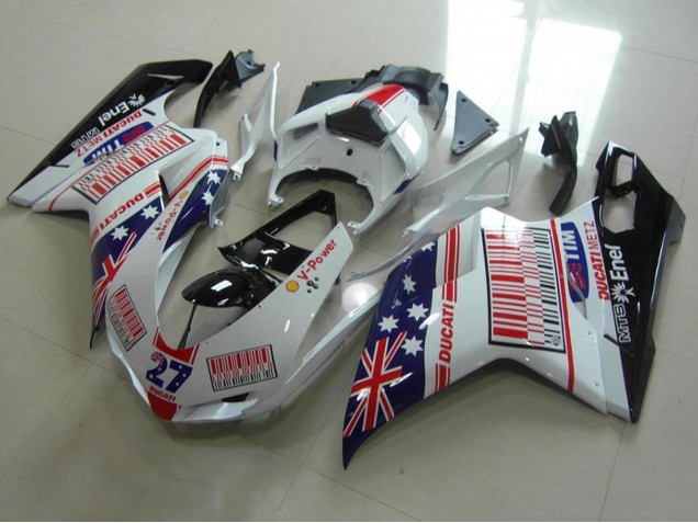 2007-2014 Ducati 848 1098 1198 Motorcycle Fairings - White Blue Red Glossy Black American Flag Tim 27 UK Manufacturers