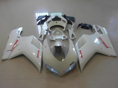 2007-2014 Ducati 848 Motorcycle Fairings - Glossy White Red Decals UK Manufacturers