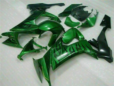 2008-2010 Kawasaki ZX10R Motorcycle Fairings - Glossy Black Green Flame UK Manufacturers