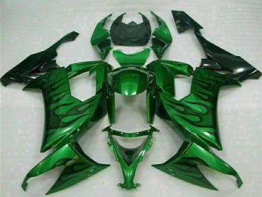 2008-2010 Kawasaki ZX10R Motorcycle Fairings - Glossy Black Green Flame UK Manufacturers