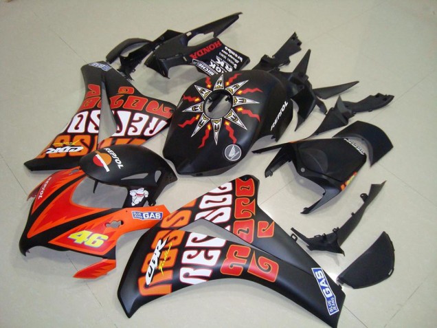 2008-2011 Honda CBR1000RR Motorcycle Fairings - Matte Black Orange Rossi Repsol 46 UK Manufacturers