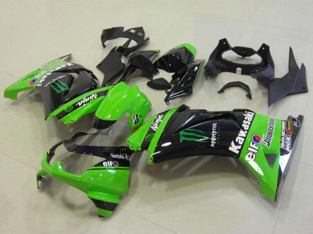 2008-2012 Kawasaki ZX250R Motorcycle Fairings - Green Glossy Black Elf Monster Bridgestone UK Manufacturers