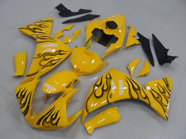 2009-2011 Yamaha YZF R1 Motorcycle Fairings - Yellow Black Flame UK Manufacturers