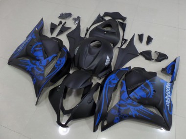 2009-2012 Honda CBR600RR Motorcycle Fairings - Matte Black Blue Skull UK Manufacturers