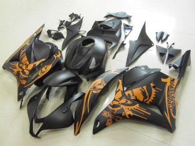2009-2012 Honda CBR600RR Motorcycle Fairings - Matte Black Orange Skull UK Manufacturers