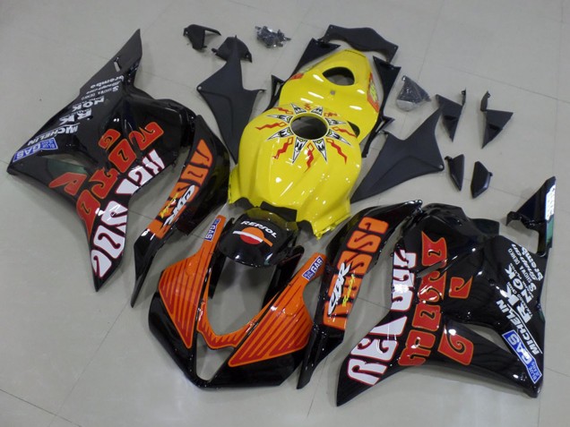 2009-2012 Honda CBR600RR Motorcycle Fairings - Yellow Orange Glossy Black Rossi Racing UK Manufacturers