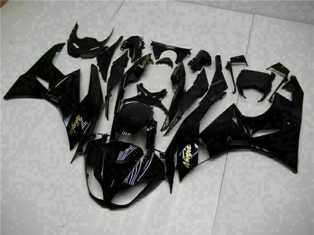 2009-2012 Kawasaki ZX6R Motorcycle Fairings - Glossy Black Gold Ninja UK Manufacturers
