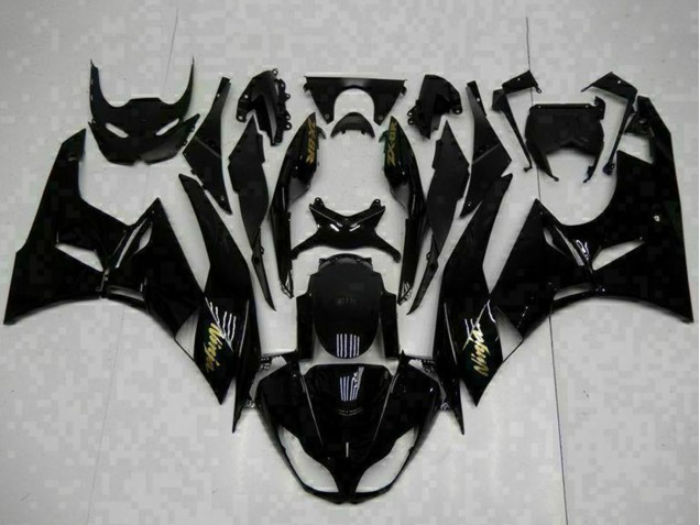 2009-2012 Kawasaki ZX6R Motorcycle Fairings - Glossy Black Gold Ninja UK Manufacturers
