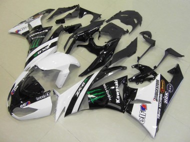 2009-2012 Kawasaki ZX6R Motorcycle Fairings - White Glossy Black Green Elf Touch4 Monster Bridgestone UK Manufacturers